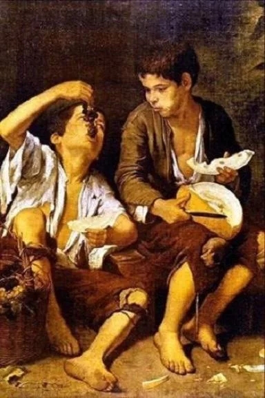 世界经典油画-巴罗洛梅埃斯特巴穆立罗《吃葡萄与甜瓜的少年》