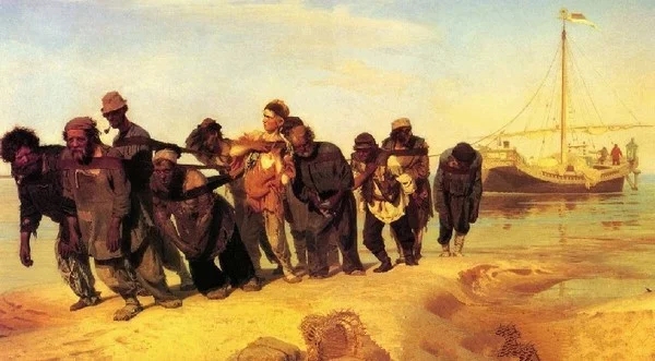 世界经典油画-列宾《伏尔加河上的纤夫》