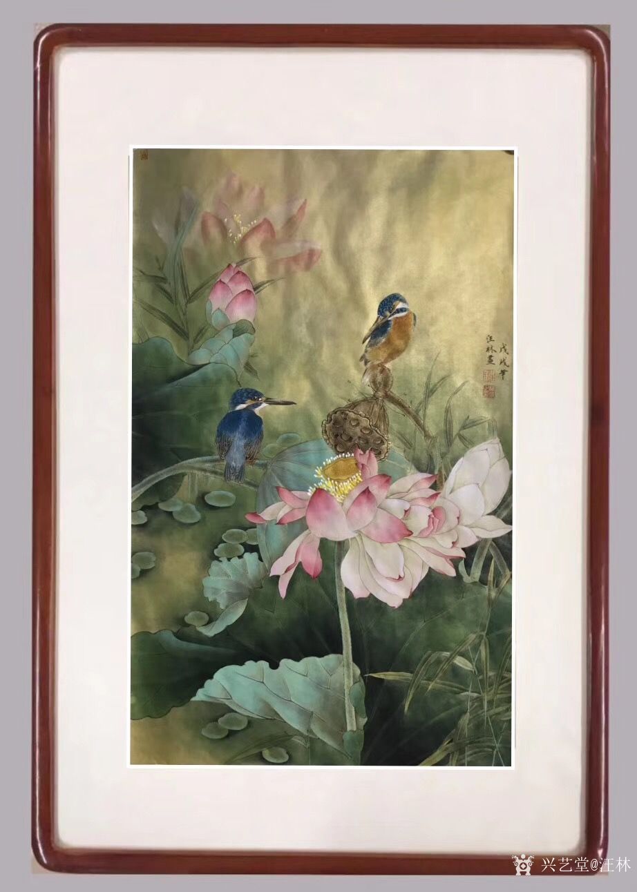 汪林日记:工笔花鸟画新作品(荷花双翠)80x50cm_兴艺堂