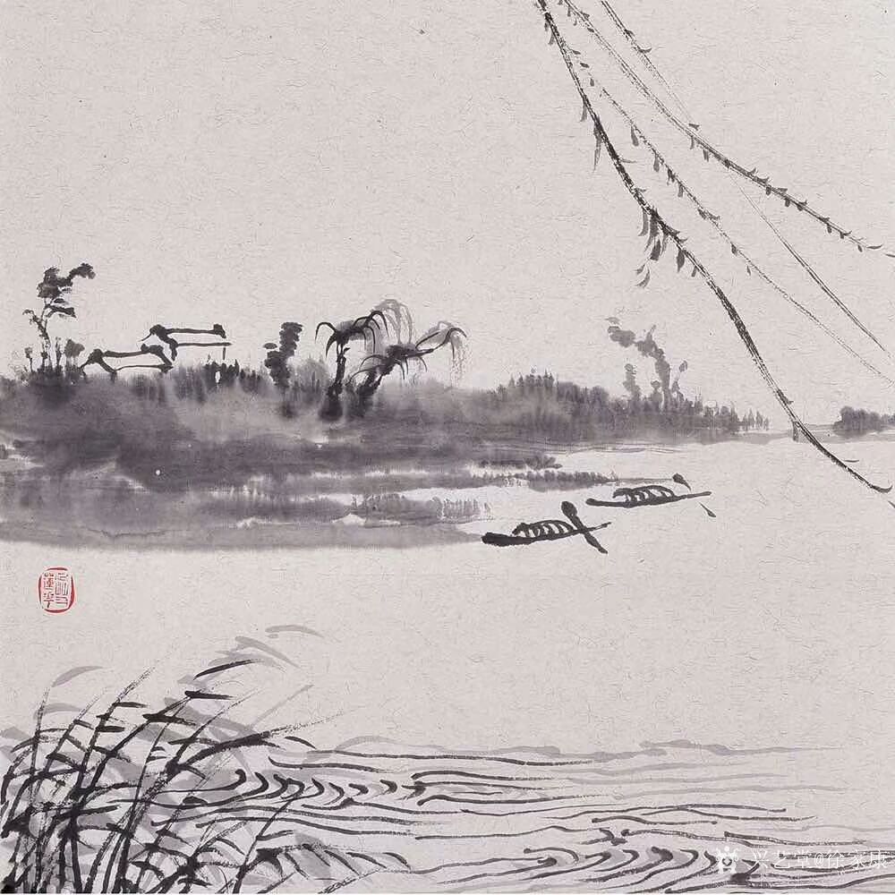 徐家康日记-国画写意画《新春》,苏州画家王根法老师鼓励:"柳条的飘动