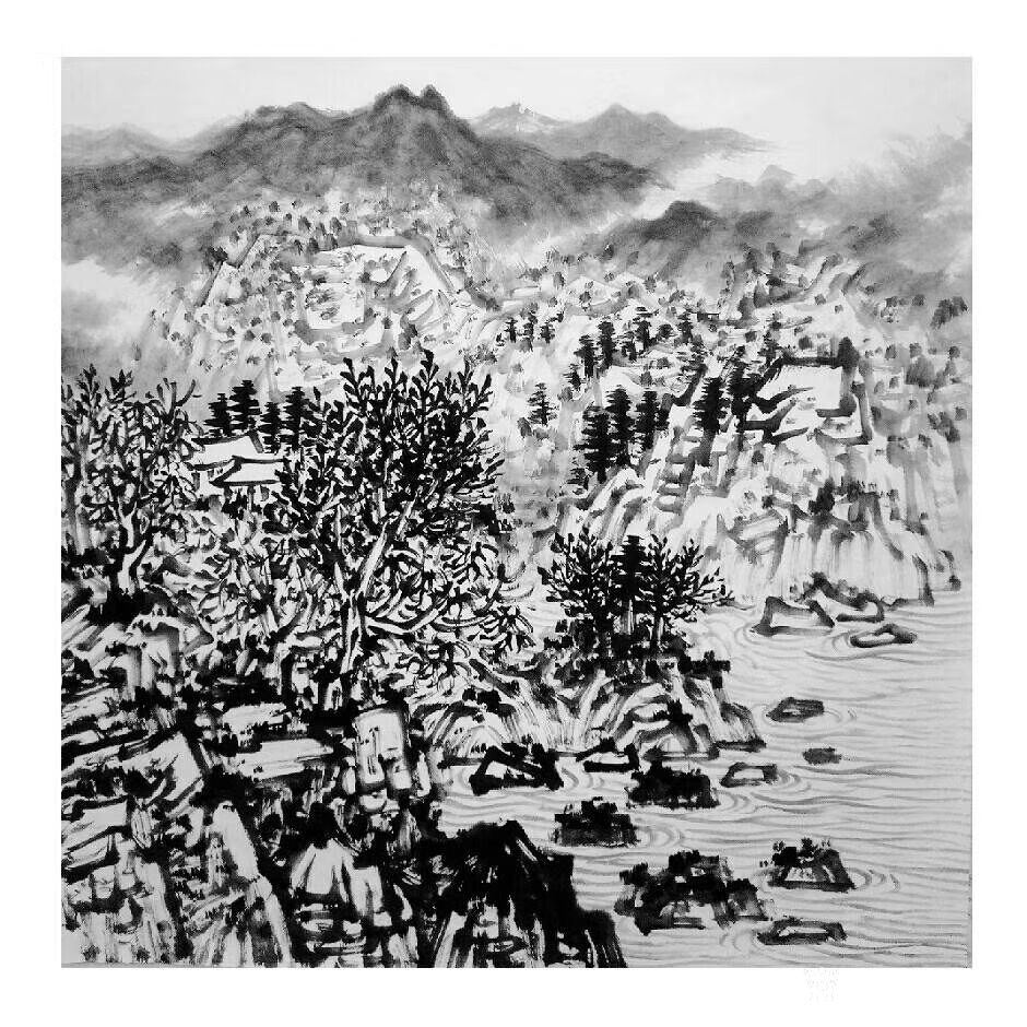 艺术家杨振华日记:新作《青山聚秀》三幅,绘制过程分享,国画山水画