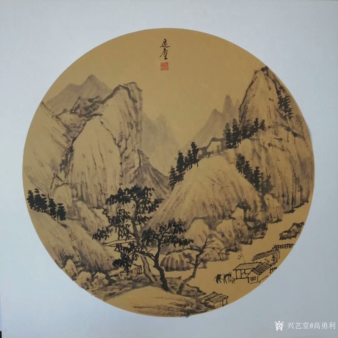 高勇利日记-国画山水画《仿古山水》系列作品4幅,材质:圆光卡纸,尺寸