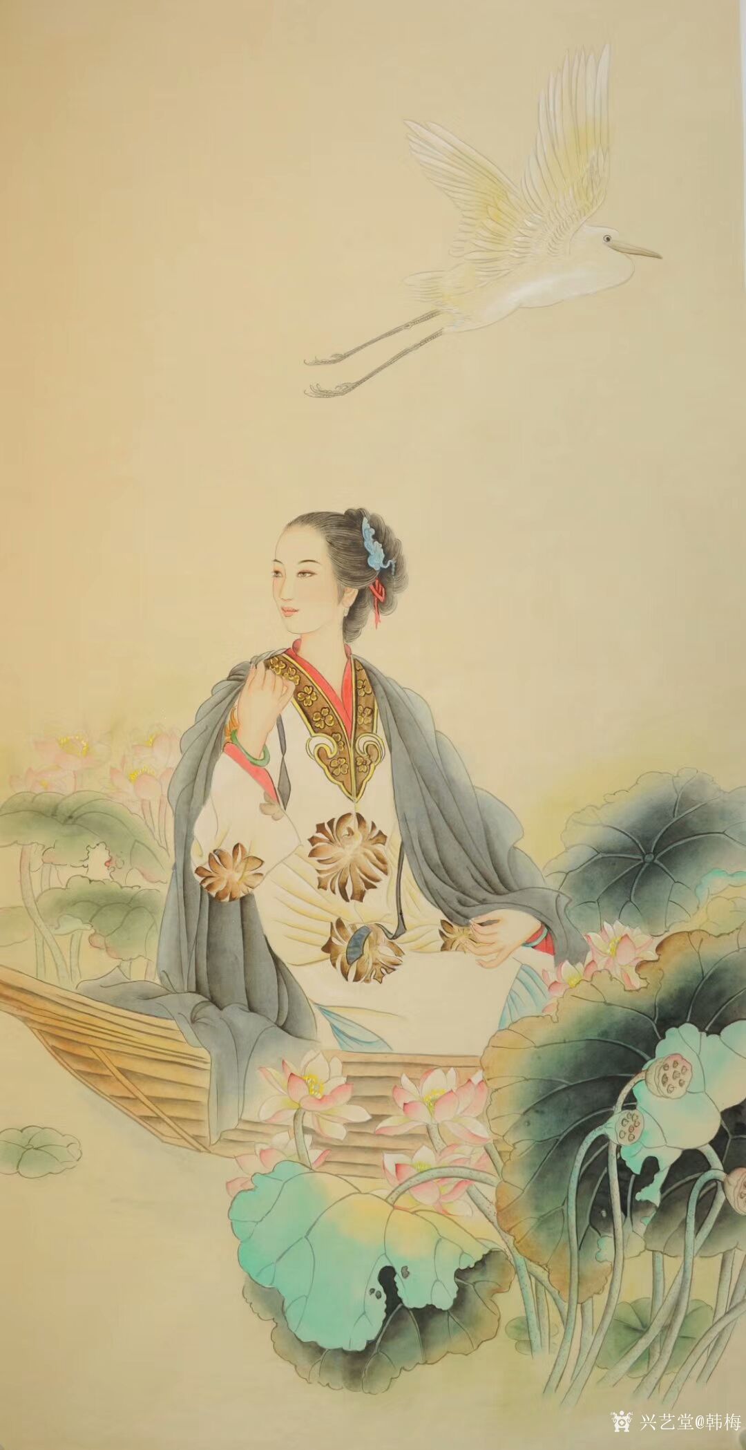 韩梅-国画人物工笔画《才女李清照》,尺寸四尺竖