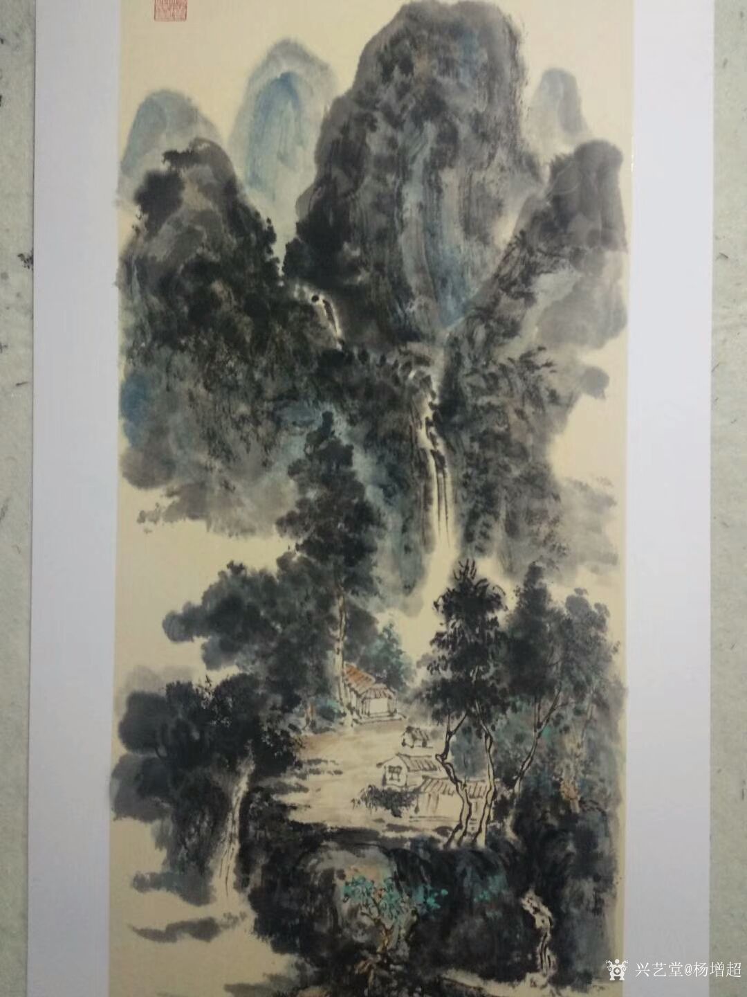 杨增超日记-国画山水画作品《高山流水》彩墨画,尺寸四尺竖幅68x138cm