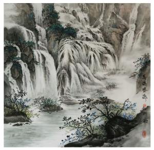艺术品图片：艺术家刘剑刚国画作品名称《万瀑齐飞》议价