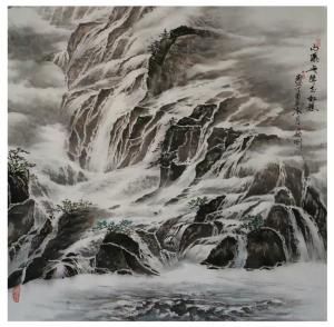 艺术品图片：艺术家刘剑刚国画作品名称《山瀑无声玉虹悬》议价