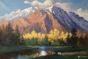 艺术品图片：艺术家黄进油画作品名称《雪山下3》议价