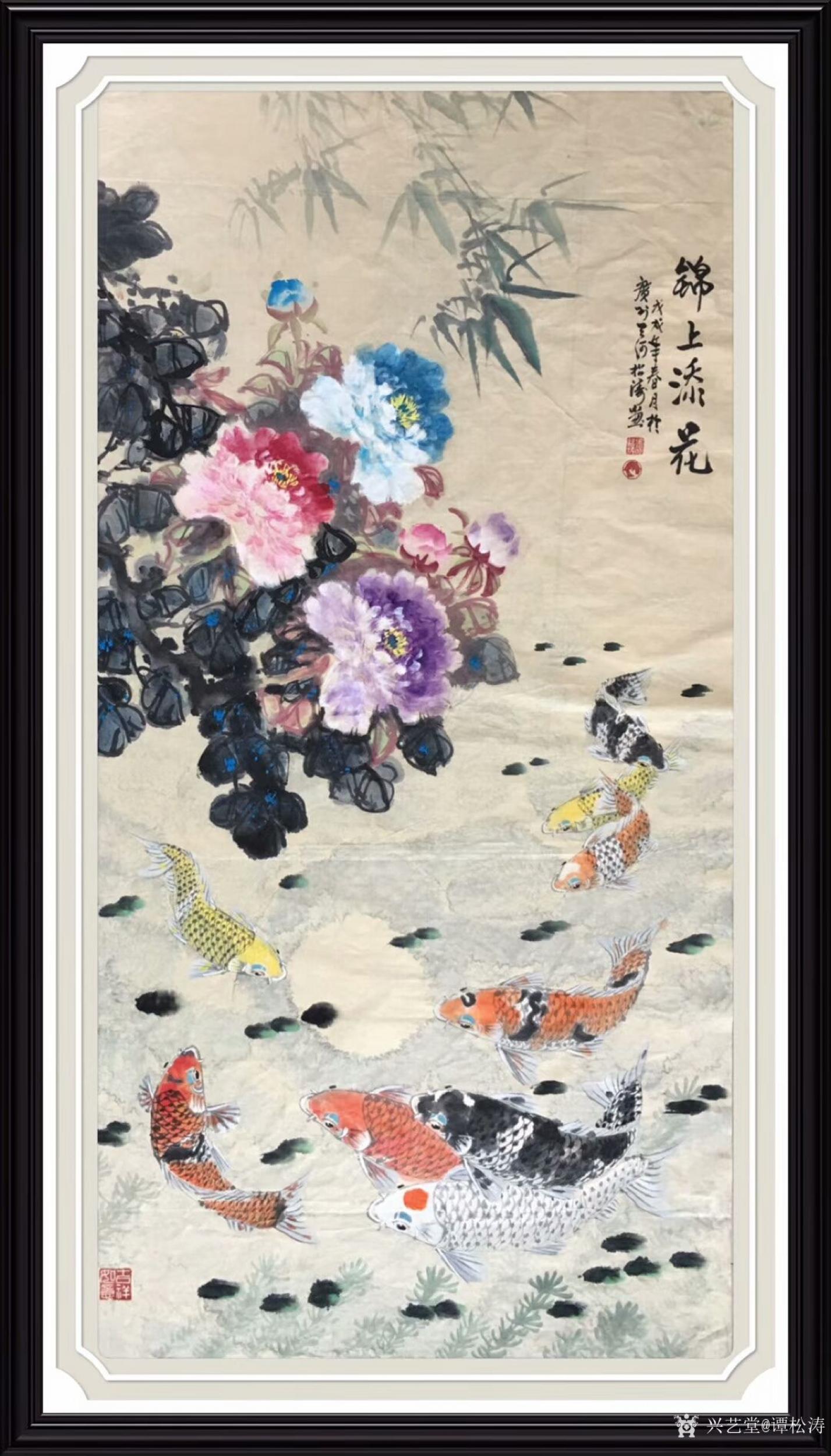 谭松涛日志-国画花鸟画《锦上添花》,参加《新加坡-广州文化交流美展