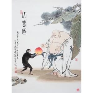 艺术品图片：艺术家窦世魁国画作品名称《人物画-神猿献桃》议价