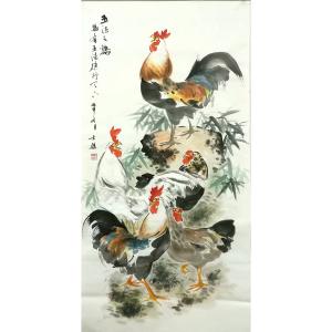 艺术品图片：艺术家卢士杰国画作品名称《鸡-五吉图》价格1536.00 元