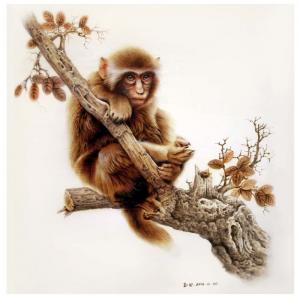 艺术品图片：艺术家田玉田手工作品名称《木板烙画动物系列《猴》》价格5000.00 元
