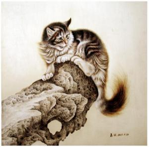 艺术品图片：艺术家田玉田手工作品名称《木板烙画动物系列《猫》》价格5000.00 元