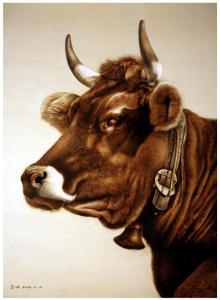 艺术品图片：艺术家田玉田手工作品名称《木板烙画动物系列《牛》》价格5000.00 元