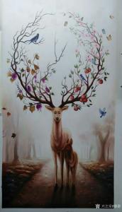 艺术品图片：艺术家黎群油画作品名称《神鹿》价格1200.00 元