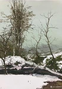 艺术品图片：艺术家宋德发油画作品名称《傲立冬雪》议价