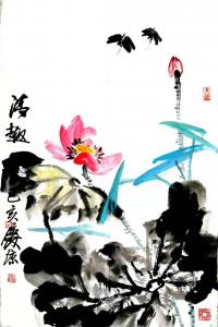 艺术品图片：艺术家甘庆琼国画作品名称《写意荷花蜻蜓》议价