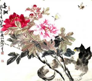 艺术品图片：艺术家姚玲国画作品名称《牡丹花--春酣》议价
