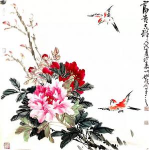 艺术品图片：艺术家姚玲国画作品名称《牡丹花-富贵吉祥》议价