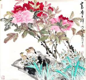艺术品图片：艺术家姚玲国画作品名称《牡丹花--富贵吉祥2》议价