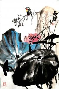 艺术品图片：艺术家甘庆琼国画作品名称《国画荷花～清趣》议价