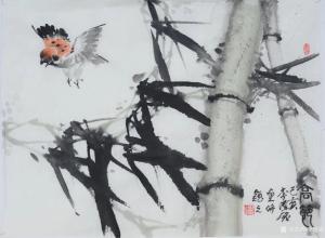艺术品图片：艺术家李伟强国画作品名称《花鸟竹-高节》议价