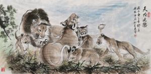 艺术品图片：艺术家穆振庚国画作品名称《狮子-天伦之乐》议价