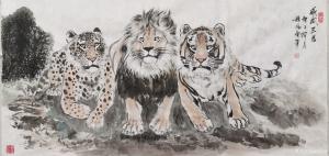 艺术品图片：艺术家穆振庚国画作品名称《狮虎豹-威武三君》议价