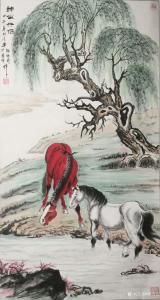 艺术品图片：艺术家郭浩艺国画作品名称《双马图-神仙眷侣》议价