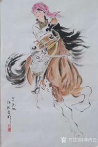 艺术品图片：艺术家郭浩艺国画作品名称《仕女人物画-飞红巾》议价