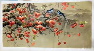 艺术品图片：艺术家黎群油画作品名称《柿子喜鹊事事如意二》价格1000.00 元