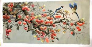 艺术品图片：艺术家黎群油画作品名称《柿子喜鹊事事如意三》价格1000.00 元