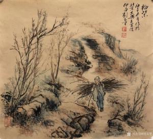 艺术品图片：艺术家刘玉坚国画作品名称《人物画-拾柴》议价