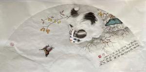 艺术品图片：艺术家柳士才国画作品名称《猫咪-猫蝶图1》议价