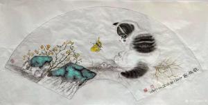 艺术品图片：艺术家柳士才国画作品名称《猫咪-猫蝶图2》议价