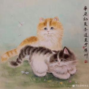 艺术品图片：艺术家徐景莲国画作品名称《双猫图》议价