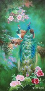 艺术品图片：艺术家黎群油画作品名称《孔雀栖息图》价格1550.00 元
