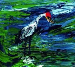 李青萍油画作品《孤独的丹顶鹤》