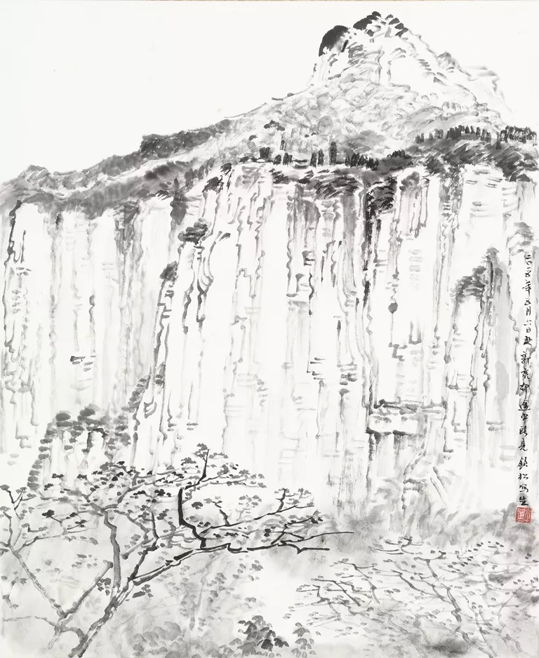 许钦松中国画《郭亮村途中所见》38×45cm，2015年