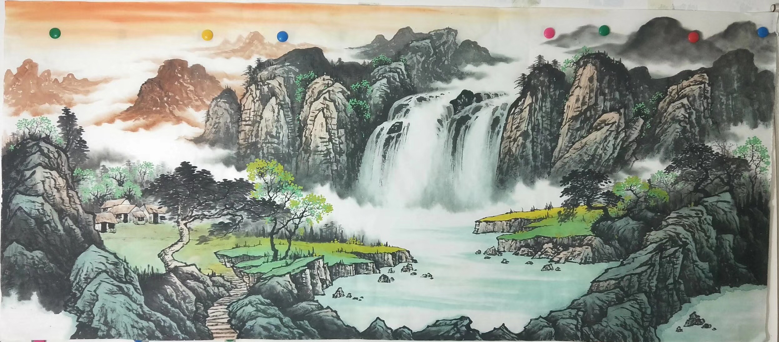 国画山水新完成作品《源远流长,尺寸68×138李振军