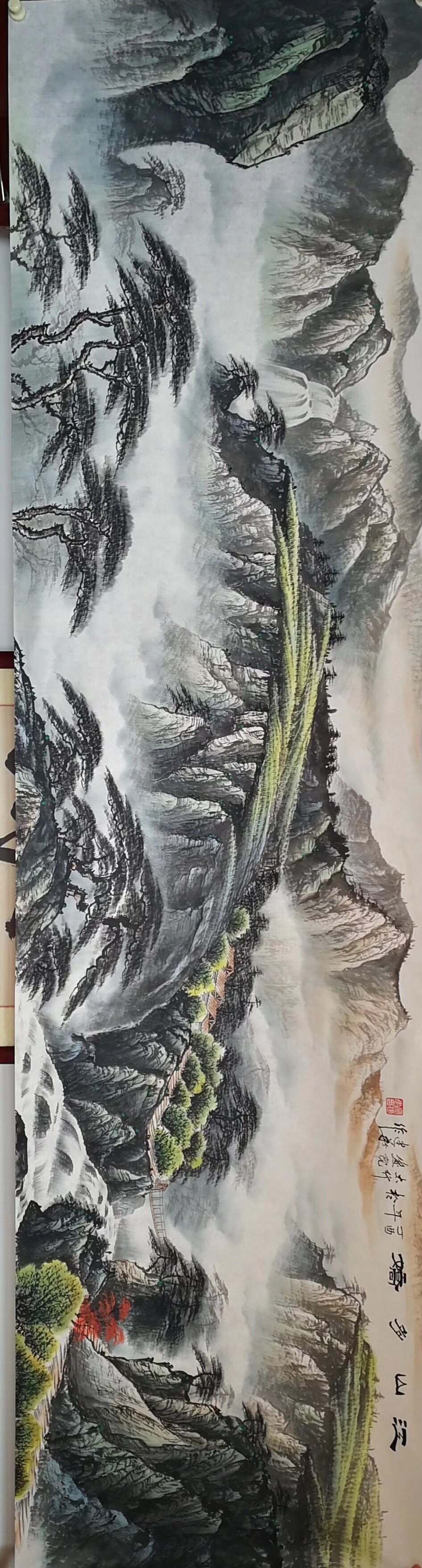 宁建华收藏-彩墨山水画《江山多娇,尺寸63*240cm,客户订制已完成,请