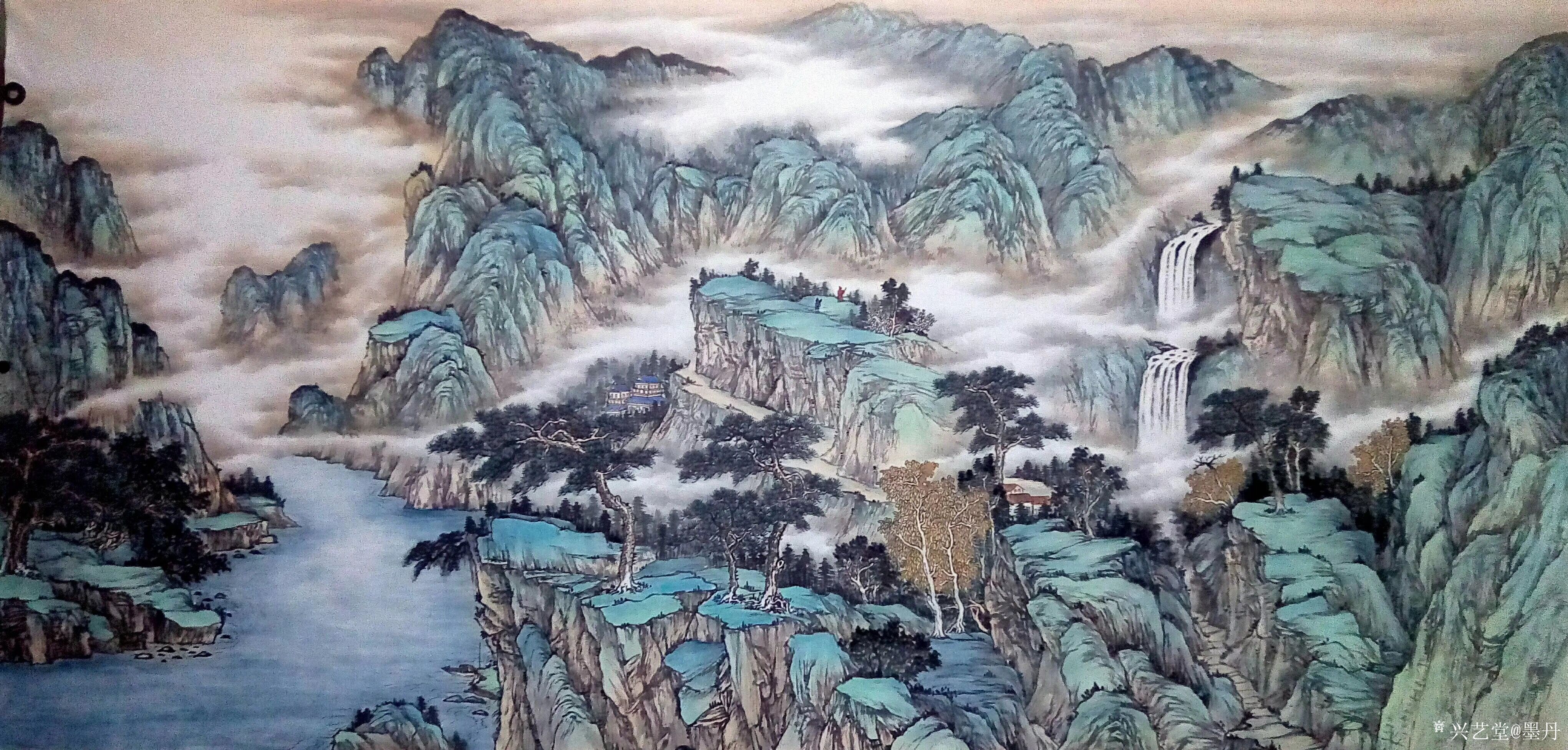 墨丹日记:八尺横幅青绿山水,墨丹国画作品