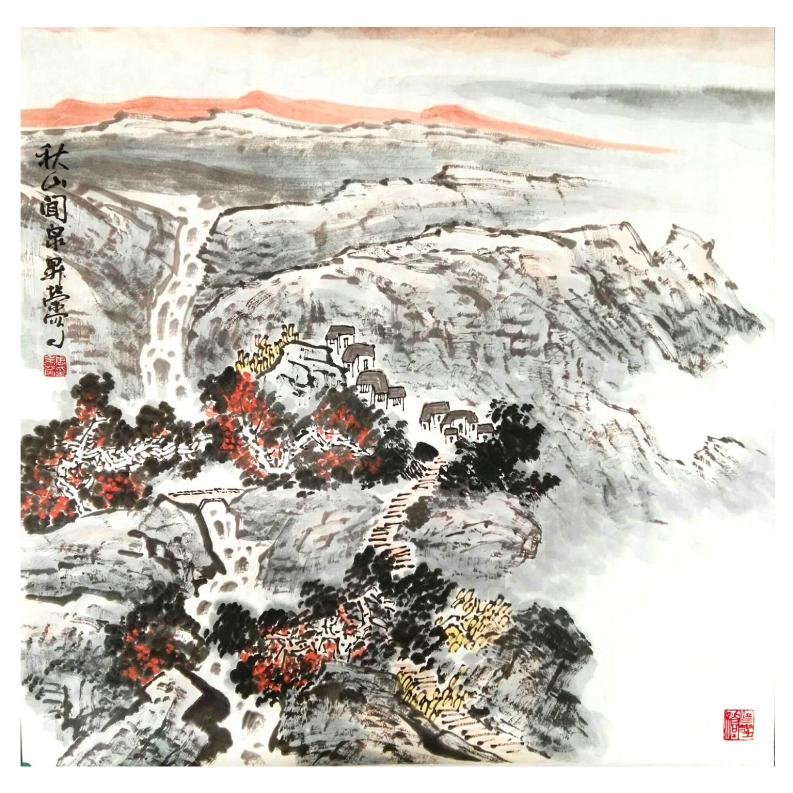 周升荣国画作品《【秋山闻泉】作者周升荣》