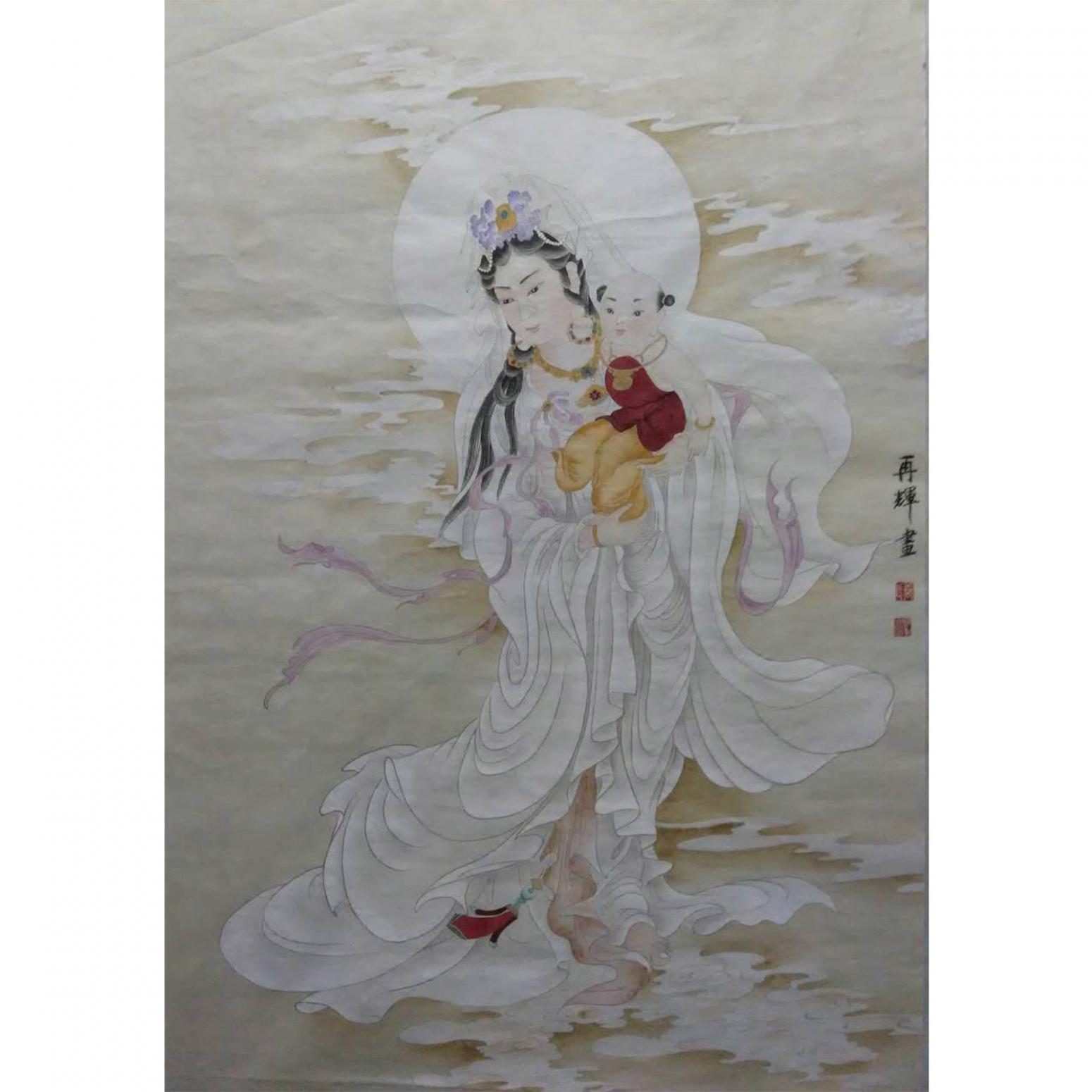 唐再辉国画作品《人物画-送子观音图》