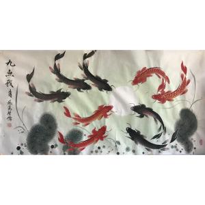 张鸿智国画作品《【九鱼戏月5】作者张鸿智》价格1920.00元