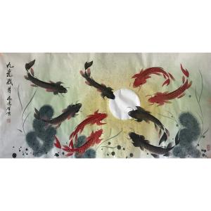 张鸿智国画作品《【九鱼戏月6】作者张鸿智》价格1920.00元