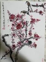 艺术家李同辉日记:昨夜寒风起，梅花数枝开。为朋友画的册页国画《喜上眉梢》【图0】