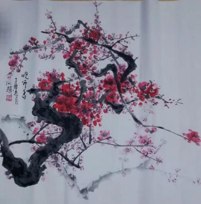 李同辉日记-昨夜寒风起，梅花数枝开。为朋友画的册页国画《喜上眉梢》【图2】