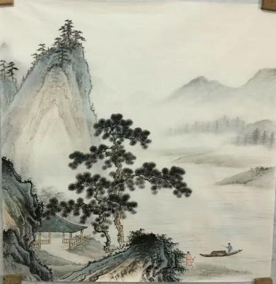 李伟成日记-题字落款《松林问道》；国画山水，四尺斗方，李伟成发布【图1】