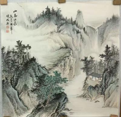 李伟成日记-李伟成国画作品《山高水长》完稿，四尺斗方，落款于兴艺堂发布。【图2】