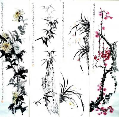 李牧日记-花鸟画《梅兰竹菊》两套屏风，客户定制，已经完成并交付，拍照留存。有差异哦。【图1】